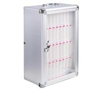 WallMounted Cell Phone Storage HighCapacity Cabinet for Up to 60 Devices Perfect for Schools Labs & Factories Sleek Silver Design Practical & Secure.