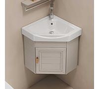 WallMounted Corner Bathroom Vanity Cabinet with Sink Small Ceramic Laundry Tub & Hot/Cold Faucet Combo SpaceSaving Utility Basin for Compact Bathrooms.