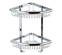 WallMounted Corner Shelf for Shower & KitchenDoubleTier Dish Drying Rack with Hooks Chrome Finish Ideal for Cosmetics Shampoo & SpaceSaving Storage Solution