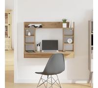 WallMounted Desk 105x48x75 cm Rustic Matte Finish Engineered Wood with Floating ShelvesHome Office SpaceSavingArtisan Craftsmanship