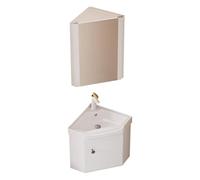 WallMounted Floating Bathroom Vanity with Ceramic Sink SpaceSaving Corner Cabinet for Small Spaces Ideal for Apartments & Guest Bathrooms (White)