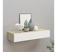 WallMounted Floating Drawer Shelf in Oak & White 60x23.5x10cm MDF Storage Cabinet for Living Room & Bedroom Stylish Display Unit & Bedside Furniture