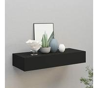 WallMounted Floating Drawer ShelfBlack 60x23.5x10cm MDF Storage Unit Modern Wall Cabinet Bedside Storage Rack for Living Room & Bedroom Furniture