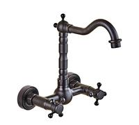 WallMounted Kitchen Faucet Swivel Double Handle Sink Tap Black Brass Retro Design HighQuality Perfect for Modern and Classic Kitchens