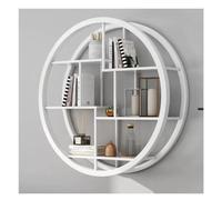 WallMounted Round Floating Shelf 5Tier Wood & Iron Circular Shelves for Home Office White 80x80cm Stylish Wall Storage Solution Modern Decor Accent