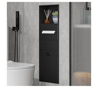 WallMounted Shower OrganizerStainless Steel Recessed Shelves with Trash Can for Bathroom No Tile Needed Brown & Black 30x86x14cm Ideal for Home & Hotel Use