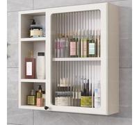 WallMounted Solid Wood Bathroom Cabinet Elegant SpaceSaving Organizer for Cosmetics and Masks Stylish Storage Solution for a ClutterFree Vanity