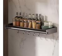 WallMounted Spice Rack with Hooks & Paper Towel Holder 60cm Kitchen Organizer for Jars Cans & SpicesGray Culinary Storage Solution for Optimal Kitchen Organization