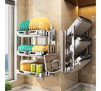 WallMounted Stainless Steel Dish Drainer Rack with Drain Pan 3Tier Foldable Kitchen Organizer for Plates Cutlery and Cutting BoardsSpaceSaving Solution for Your Countertop