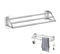 WallMounted Towel Rack for Bathroom 3Tier Stainless Steel Towel Holder Expandable 34.562CM Includes 4 Hooks 2 Installation Methods SpaceSaving Design