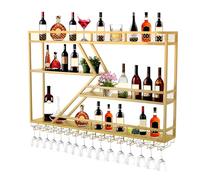 WallMounted Wine Bottle Holder 3Tier Multifunctional Display Rack with Guardrail Glass Support Wine Shelf (Gold 3 Levels 300cm) for Home & Bar Decor