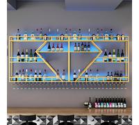 WallMounted Wine Rack 3Tier Multifunctional Bottle Holder with Guardrail Gold Glass Support Stylish 160cm Wine Display Shelf for Home & Kitchen Storage
