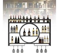 WallMounted Wine Rack with Display Shelf Modern Iron Art Bottle Holder Includes Glass Holder 100cm Black Wine Bottle Organizer for Home Decor and Storage