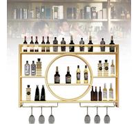 WallMounted Wine Rack with Display Shelf Modern Metal Wine Bottle Holder with Glass Holder 100cm Gold Finish Stylish Wine Storage Solution for Home Decor