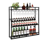 WallMounted Wine Rack with LED Lights 3Tier Iron Liquor Bottle Shelf & Stemware Organizer Industrial Style Decor for Home Bar & Dining Room (Black 150cm/59in)