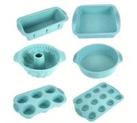 Wallniture 6 in 1 Silicone Baking Pan Tin Plate Oven Mold Kits, Heat Resistant Baking Pan Supplies, Mold Toolkit for Cake, Pancakes, Cream, Cupcakes, Breads, Muffins, and Oven Utensils