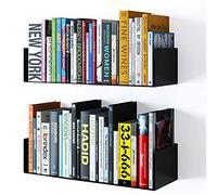 Wallniture Bali Floating Wall Mount Metal U Shape Shelf Book CD DVD Storage Display Bookcase Black Set of 2