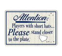 Wallors Funny Mens Bathroom Signs, Players With Short Bats Please Stand Closer To The Plate Baseball Sports Themed Bar Decor Man Cave Metal Tin 12 x 8 Inch