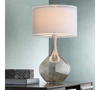 Wallp Modern Contemporary Tablep 30.5" Tall Mercury Glass Silver Sheer Twin Drum Shade Decor for Liviroom Bedroom House Bedside Nightstand Home Office Entryway - Wallp