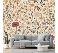 Wallpaper 200 x 140 cm Non-Woven Premium Art Print Colorful Floral Pastoral 3D Wall Mural Decoration Poster Picture Patterned for Livingroom Bedroom Beige Colorful