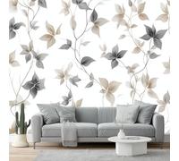 Wallpaper 200 x 140 cm Non-Woven Premium Art Print Leaf Pattern Light Luxury Elegant 3D Wall Mural Decoration Poster Picture Patterned for Livingroom Bedroom Gray Beige