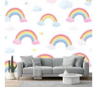 Wallpaper 200 x 140 cm Non-Woven Premium Art Print Rainbow Clouds Childish Fun Hand-Painted 3D Wall Mural Decoration Poster Picture Patterned for Livingroom Bedroom Color White
