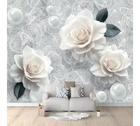 Wallpaper 200 X 140 Cm Premium Art Print Poster Picture Design 3D Elegant Rose Pearl Modern Non-Woven Wallpaper Wall Murals Wall Stickers Decorate Bedroom Living Room White Gray