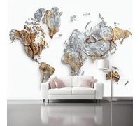 Wallpaper 250 x 175 cm Mural Art World Map Metal Texture Wall Decals Baby Nursery Girls Bedroom Living Room Wall Decor Easy to Install Gold Silver
