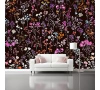 Wallpaper 250 x 175 cm Mural Flowers Dark Night Flowers Gorgeous Wall Decals Baby Nursery Girls Bedroom Living Room Wall Decor Easy to Install Color Black