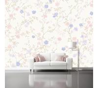 Wallpaper 250 x 175 cm Mural Pastoral Small Flower Pattern Romantic Wall Decals Baby Nursery Girls Bedroom Living Room Wall Decor Easy to Install Pink Purple