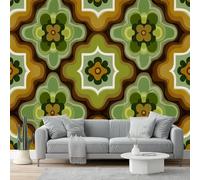 Wallpaper 250 x 175 cm Mural Retro Geometry Pop Art Wall Decals Baby Nursery Girls Bedroom Living Room Wall Decor Easy to Install Green Brown