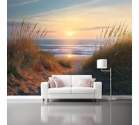 Wallpaper 300 x 210 cm Mural Sunset Beach Romantic Atmosphere Wall Decals Baby Nursery Girls Bedroom Living Room Wall Decor Easy to Install Warm Color Orange