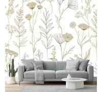 Wallpaper 300 x 210 cm Non-Woven Premium Art Print Gold Thread Flowers and Plants Simple and Light 3D Wall Mural Decoration Poster Picture Patterned for Livingroom Bedroom White Gold