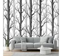 Wallpaper 300 x 210 cm Non-Woven Premium Art Print Silhouette Woods Artistic Conception 3D Wall Mural Decoration Poster Picture Patterned for Livingroom Bedroom Black White