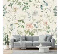 Wallpaper 300 x 210 cm Non-Woven Premium Art Print Small Wild Flowers Pastoral Fresh 3D Wall Mural Decoration Poster Picture Patterned for Livingroom Bedroom Green Pink