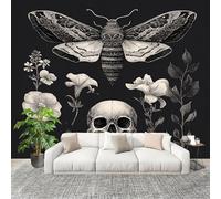 Wallpaper 300x210 cm Black Non-Woven Art Wall Mural Gothic Skull Moth Wall Mural Wallpaper Decoration Poster Picture Design Modern for Living Room Kids Bedroom