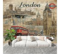 Wallpaper 300x210 cm Retro London Elements Architecture Non-Woven Art Wall Mural Brown Wall Mural Wallpaper Decoration Poster Picture Design Modern for Living Room Kids Bedroom