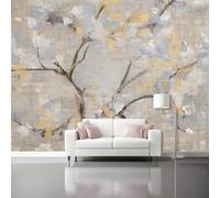Wallpaper 350 x 256 cm Mural Abstract Floral Pattern Oil Painting Wall Decals Baby Nursery Girls Bedroom Living Room Wall Decor Easy to Install Gray Yellow