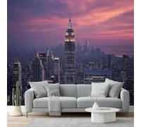 Wallpaper 350 x 256 cm Mural City Night View Modern Magnificent Wall Decals Baby Nursery Girls Bedroom Living Room Wall Decor Easy to Install Purple Gold
