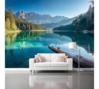 Wallpaper 350 x 256 cm Mural Realistic Scenery Mountains and Lakes Reflections Wall Decals Baby Nursery Girls Bedroom Living Room Wall Decor Easy to Install Blue Green