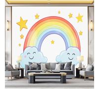 Wallpaper 350 x 256 cm Non-Woven Premium Art Print Fleece Wall Mural Decoration Rainbow Clouds Cartoon Living Room Bedroom Home Decoration TV Backdrop Wall Colorful Yellow Color