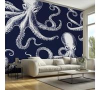 Wallpaper 350cmx256cm - Octopus - Murals - Wall - Mural - Art Photo - 3D - Kraken Tentacles Navy Blue - Photo Wallpaper - Room Decoration Poster