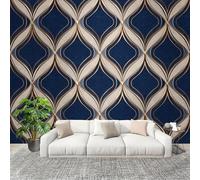 Wallpaper 350x256 cm Blue Non-Woven Art Wall Mural Geometric Lines Abstract Wall Mural Wallpaper Decoration Poster Picture Design Modern for Living Room Kids Bedroom