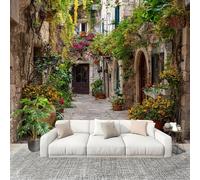 Wallpaper 350x256 cm Florals in Retro Alley Non-Woven Art Wall Mural Brown Wall Mural Wallpaper Decoration Poster Picture Design Modern for Living Room Kids Bedroom