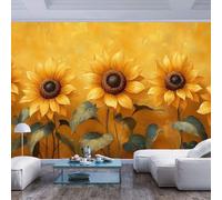 Wallpaper 3D Large Wall Murals Painted sunflower inspired yellow and green modern style sunflower inspired yellow and green modern stylePeel and Stick Wall Paper Home Decor Non-Woven 3D Living Room T