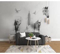 Wallpaper 3D Mural Abstract Black and White Architecture Horse Murals Wallpaper for Bedroom and Living Room Wall Decoration -ZX17230-300x210cm