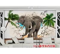 Wallpaper 3D Mural Animals Break Through Walls Coconut Trees The Sea Photo Mural Home Decor for Living Room and Bedroom -songqians-22398-380cmx255cm