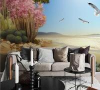 Wallpaper 3D Mural Beach Tropical Plants Flowers Birds Photo Mural Home Decor for Living Room and Bedroom -songqians-09746-400cmx280cm