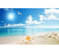 Wallpaper 3D Mural Blue Sky White Clouds Beach Sea View Photo Mural Home Decor for Living Room and Bedroom -songqians-17311-330cmx245cm