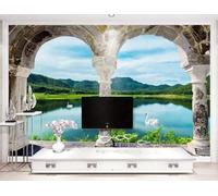 Wallpaper 3D Mural Building Gate Swan Lake Murals Wallpaper for Bedroom and Living Room Wall Decoration -ZX08811-430x300cm